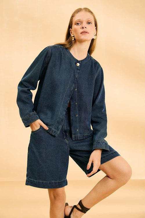 Casaco Jeans Sem Gola - Jeans