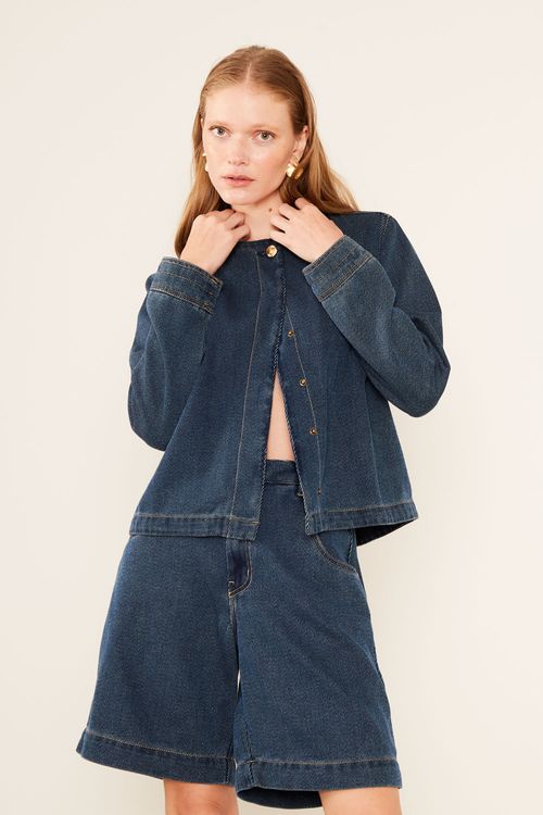 Casaco Jeans Sem Gola - Jeans