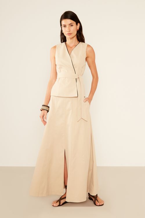 Saia Alfaiataria Recortes - Bege Areia