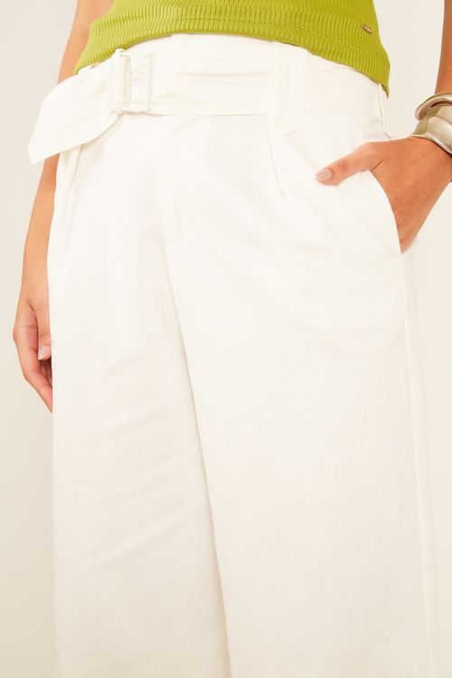 Calça Sarja Pregas Cinto - Off White
