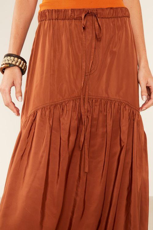 Saia Midi Cadarço Cintura - Marrom Capuccino