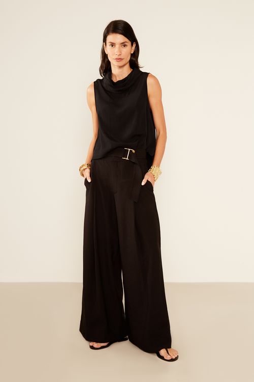 Calça Alfaiataria Com Passante - Preto