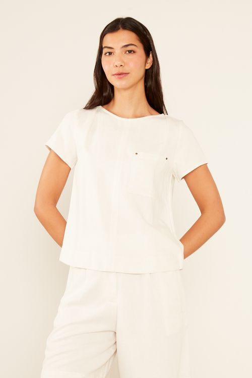 Blusa Casual Bolso - Cru