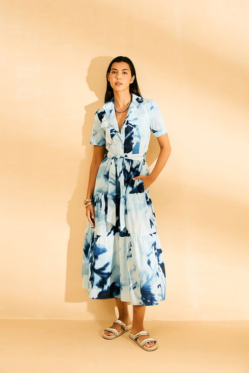 Vestido Manga Estampa Lazur - Est Lazur