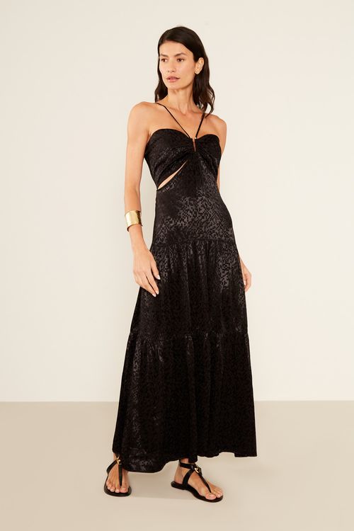 Vestido Midi Jacquard Play - Preto