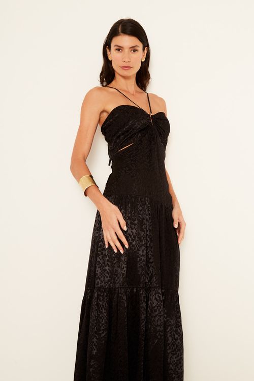 Vestido Midi Jacquard Play - Preto