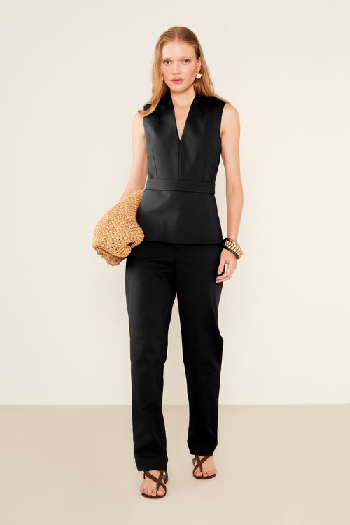 Blusa Alfaiataria Com Cinto - Preto