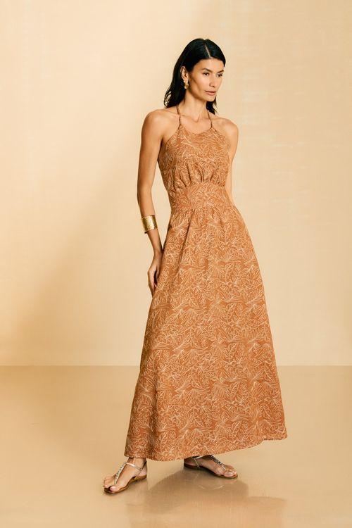 Vestido Bordado Floral Gold - Amendoa Gold