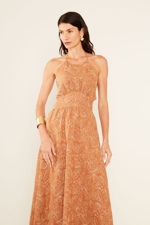 Vestido Bordado Floral Gold - Amendoa Gold