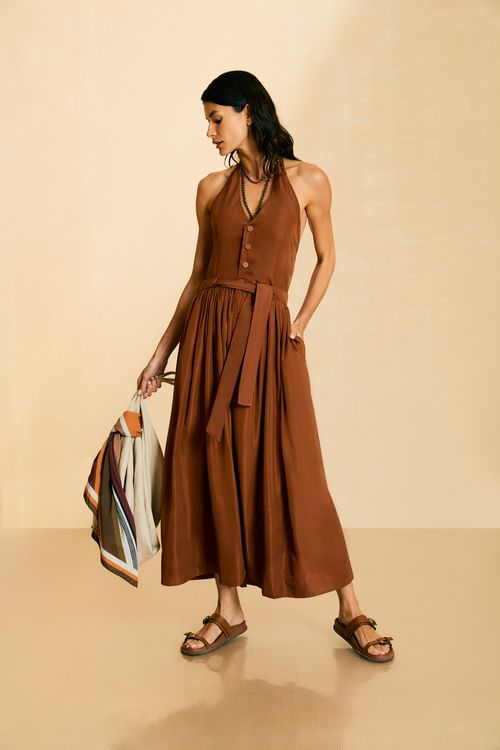 Vestido Techno Frente Única - Marrom Capuccino