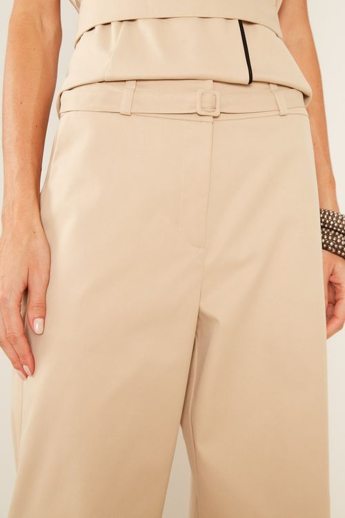 Calça Alfaiataria Cós Duplo - Bege Areia