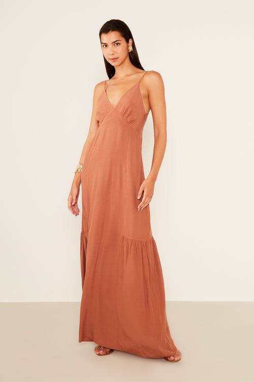 Vestido Casual Recortes - Marrom Capuccino