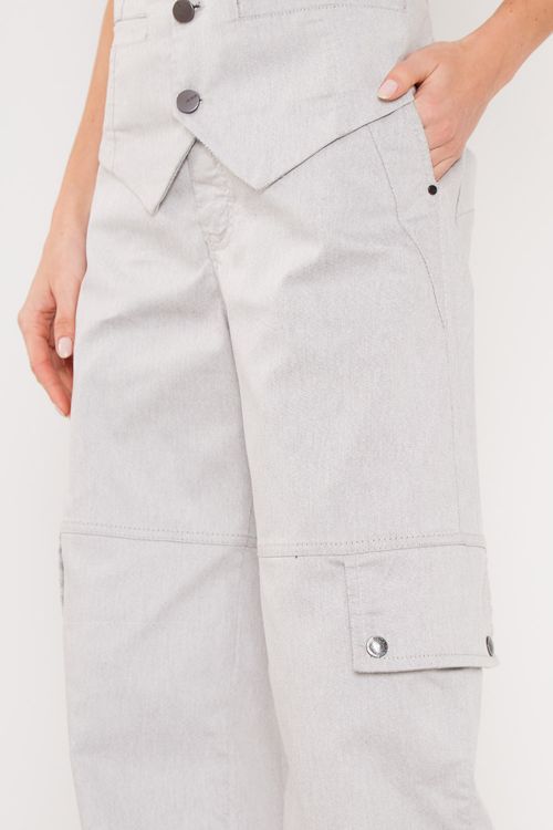 Calça Sarja Wideleg Pesponto - Cinza Ash