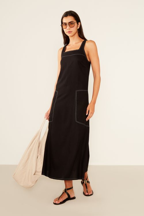Vestido Alfaiataria Decote Quadrado - Preto