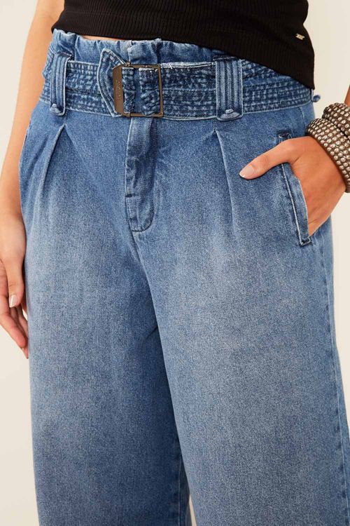 Calça Jeans Wide Leg Bolso Faca - Jeans