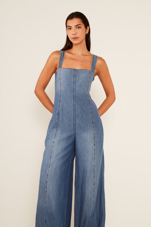 Macacão Jeans Faixa - Jeans