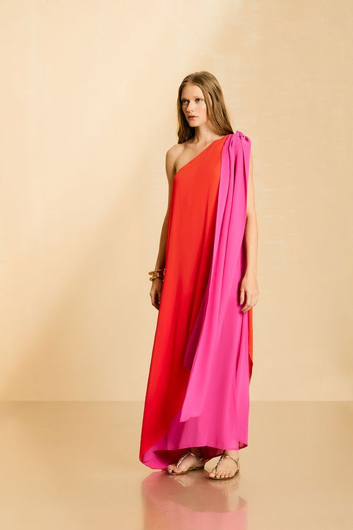 Vestido Midi Bicolor - Rosa Radiante