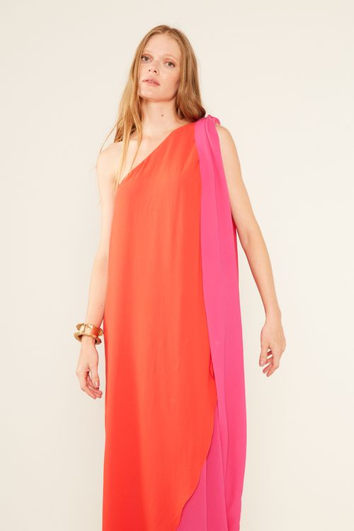 Vestido Midi Bicolor - Rosa Radiante