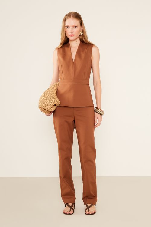 Blusa Alfaiataria Com Cinto - Bege Amendoa