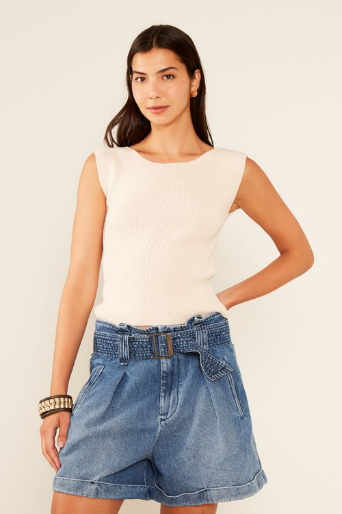 Blusa Tricot Maxi Decote - Off White