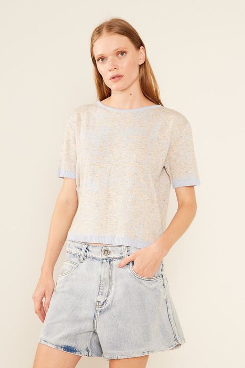 T-Shirt Tricot Jacquard Xadrez - Est Xadrez Blue
