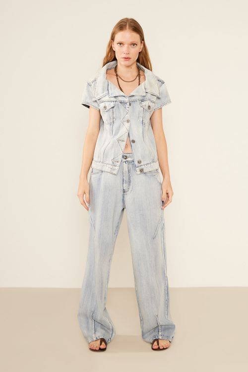 Jaqueta Jeans Manga Curta - Jeans