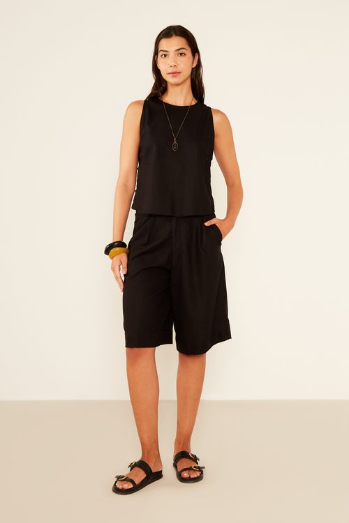 Blusa Linho Casual Botões - Preto