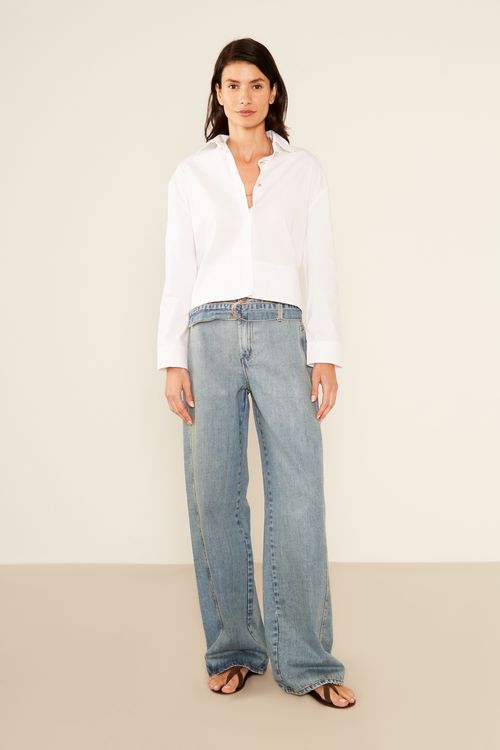 Calça Jeans Wideleg Recorte Lateral - Jeans