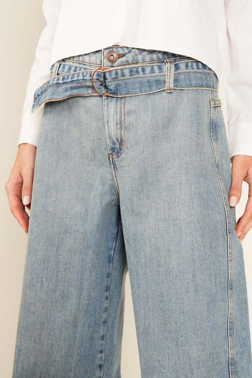 Calça Jeans Wideleg Recorte Lateral - Jeans