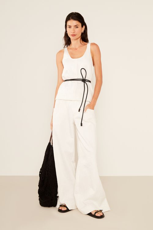 Calça Sarja Wideleg - Off White