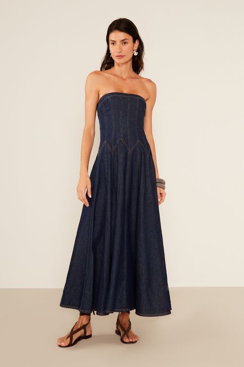 Vestido Jeans Sem Alças - Jeans