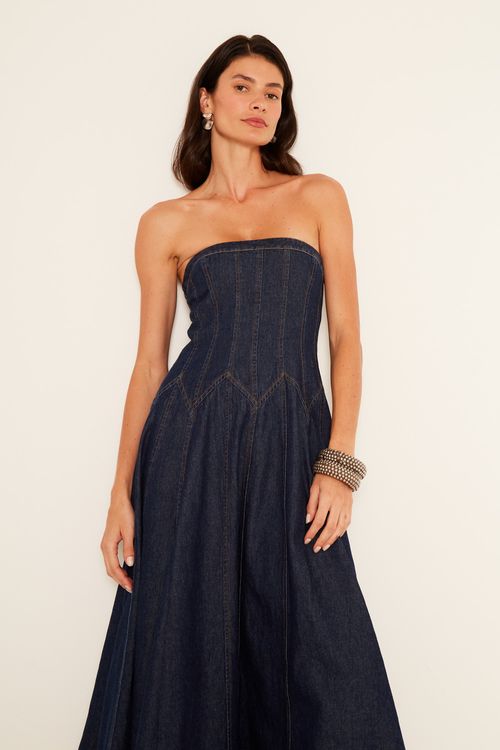 Vestido Jeans Sem Alças - Jeans