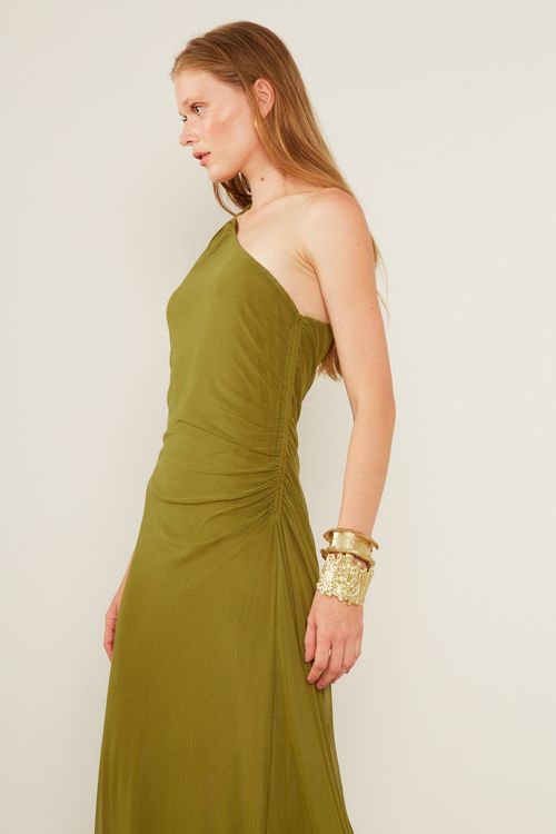 Vestido Tule Detalhe Ombro - Verde Ervilha