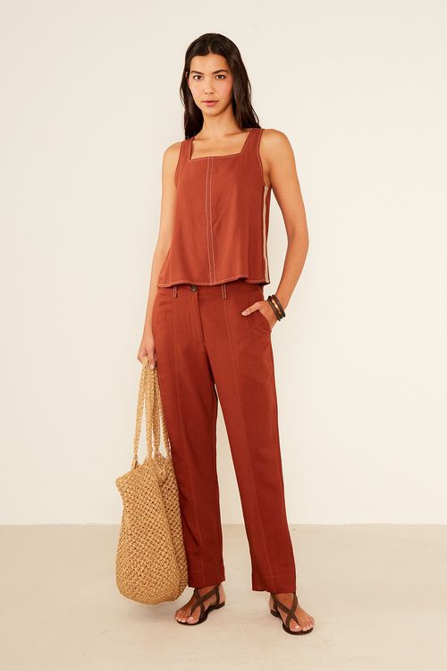 Calça Casual Detalhe Barra - Castanho