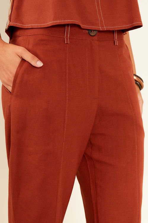 Calça Casual Detalhe Barra - Castanho