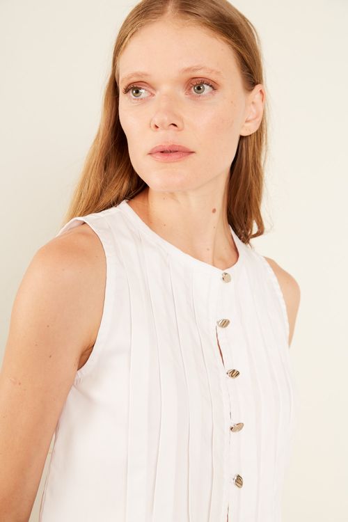 Blusa Plissada Pespontos - Branco