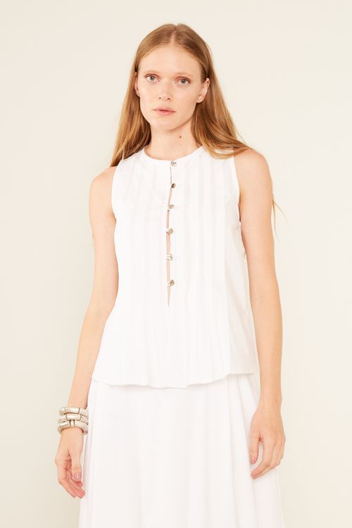 Blusa Plissada Pespontos - Branco