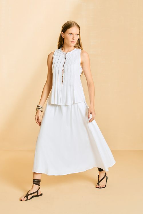 Saia Casual Algodão - Branco