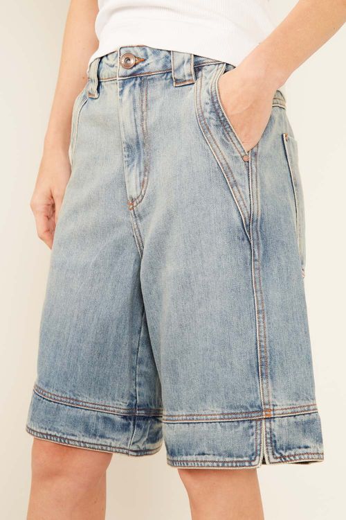 Bermuda Jeans Recorte Lateral - Jeans