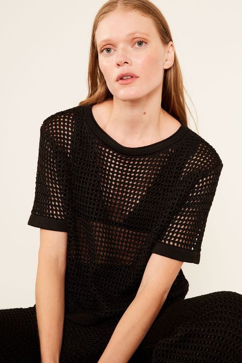 Blusa Tricot Ponto Telado - Preto