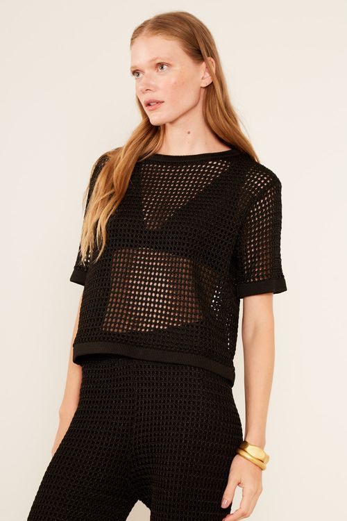 Blusa Tricot Ponto Telado - Preto