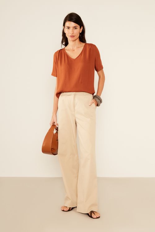 Blusa Casual Decote v - Castanho