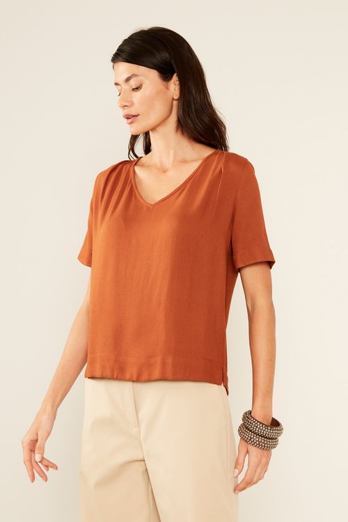 Blusa Casual Decote v - Castanho