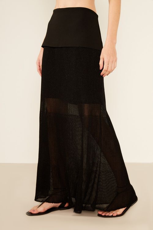 Saia Tricot Pala Transparência - Preto