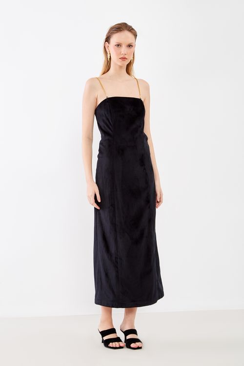 Vestido Longo Veludo - Preto