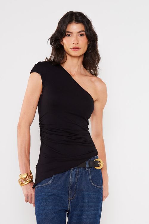 Blusa Malha Mix Tule Gold - Preto