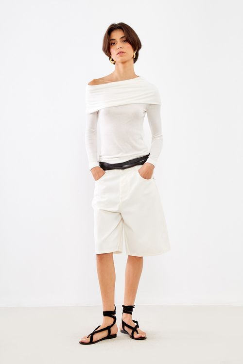 Blusa Malha Maxi Gola - Off White