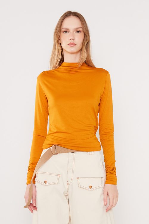 Blusa Malha Longa Gola - Terracota