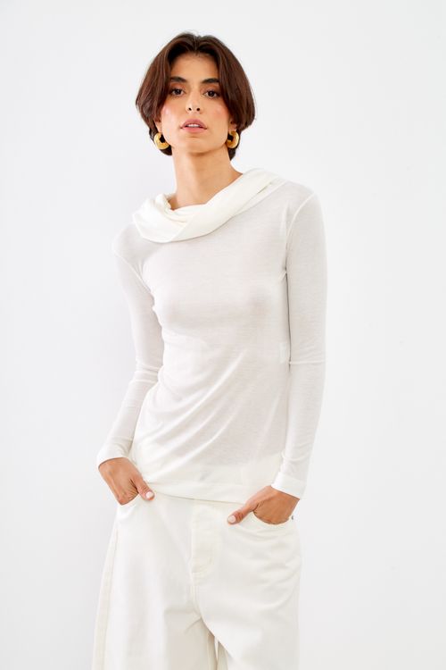 Blusa Malha Maxi Gola - Off White