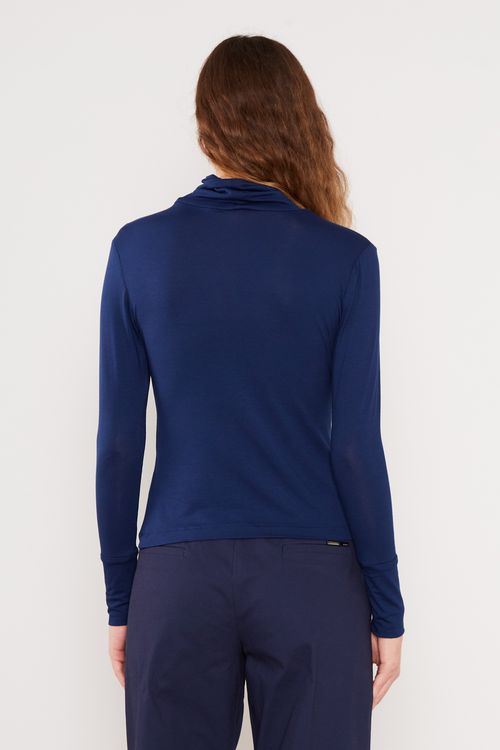 Blusa Malha Manga Longa Gola - Azul Marinho